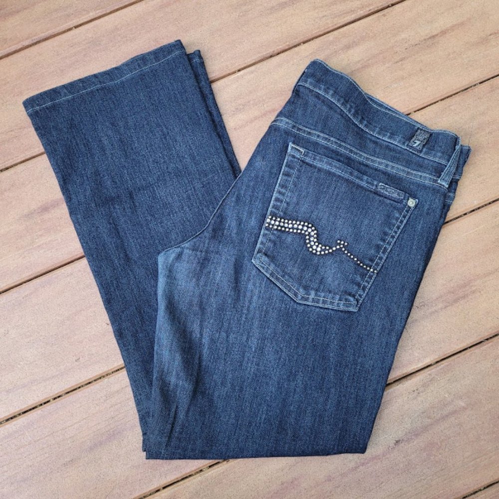 SOLD: 7 For All Mankind Dark Wash Denim Jeans 32 Bling Trend Style Comfy Bootcut - Picture 2 of 6